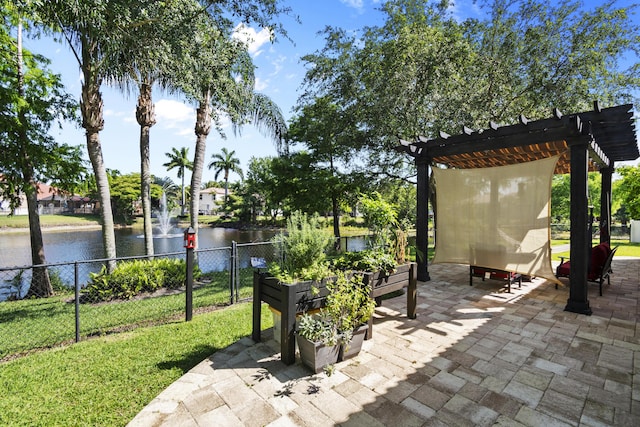 8881 Livingston Way, Boynton Beach, FL 33472 - view of patio with a pergola, fence, and a water view