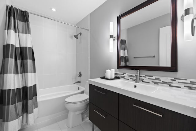 8881 Livingston Way, Boynton Beach, FL 33472 - bathroom with tile patterned flooring, vanity, toilet, shower / bathtub combination with curtain, and recessed lighting