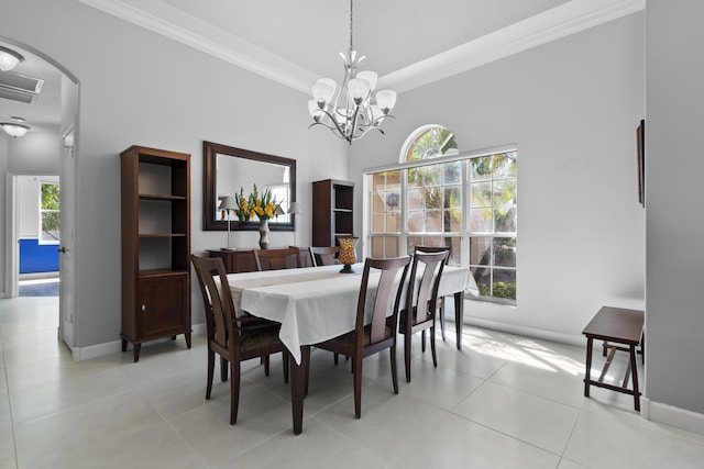 8881 Livingston Way, Boynton Beach, FL 33472 - dining room featuring baseboards, a chandelier, ornamental molding, and visible vents