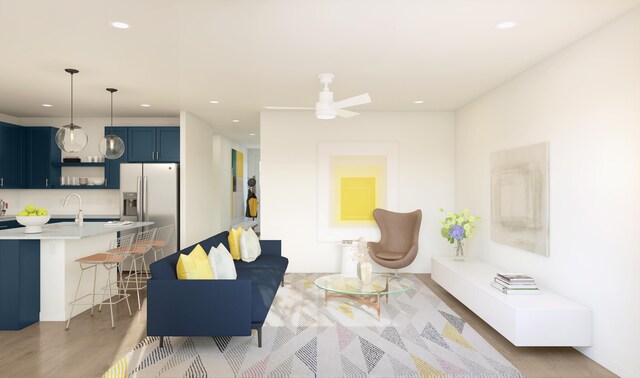317 Silver Sands Ln Unit 10, Fort Pierce, FL 34945 - living room featuring recessed lighting, ceiling fan, and light wood-style flooring