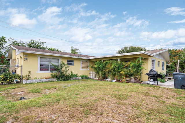 3208 Prince Dr, Lake Worth, FL 33461 - ranch-style house with a front lawn, stucco siding, and fence