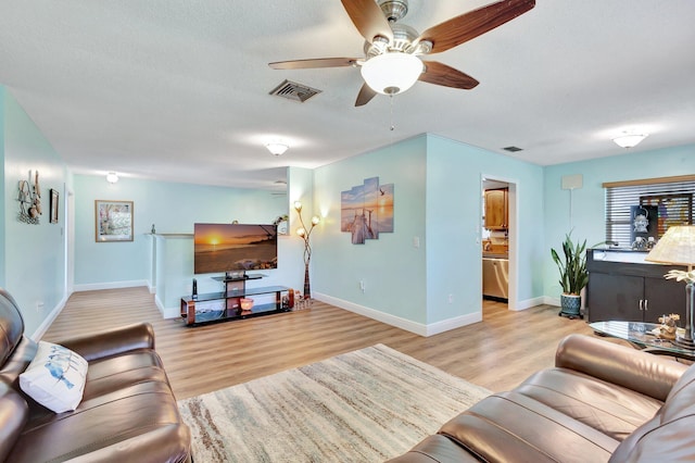387 Yvonne Dr, West Palm Beach, FL 33406 - living area with light wood-style flooring, ceiling fan, and baseboards