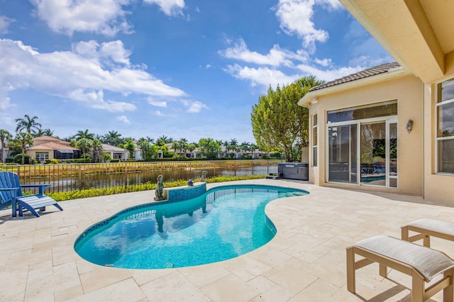 112 Dalena Way, Palm Beach Gardens, FL 33418 - view of pool featuring a fenced backyard, a fenced in pool, a water view, and a patio area