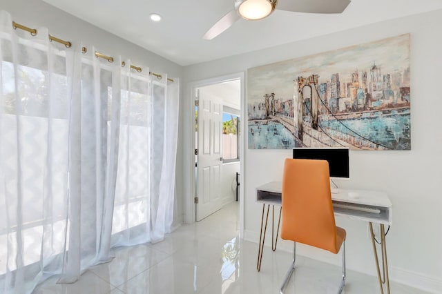 918 Turner Rd, Delray Beach, FL 33483 - tiled dining area with baseboards, ceiling fan, and recessed lighting