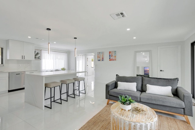 918 Turner Rd, Delray Beach, FL 33483 - living room featuring visible vents, recessed lighting, and light tile patterned flooring