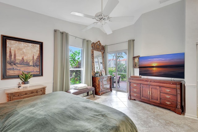 17352 Antigua Point Way, Boca Raton, FL 33487 - bedroom featuring access to outside, ceiling fan, and light tile patterned floors