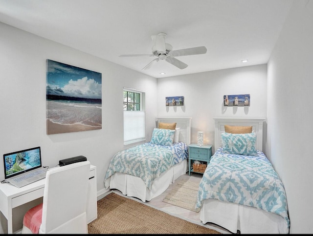 bedroom with recessed lighting and a ceiling fan
