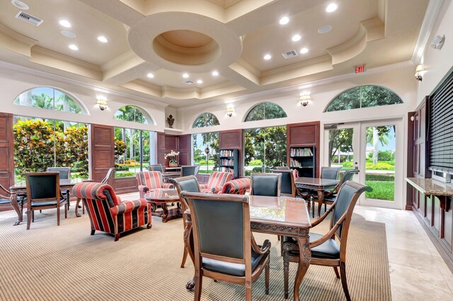 interior space featuring visible vents, outdoor dining space, and french doors