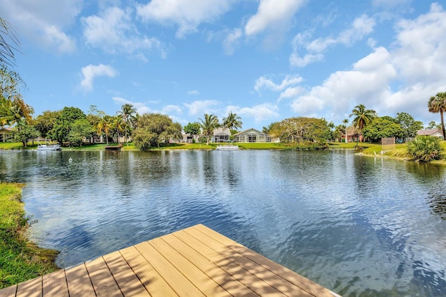 view of dock with a water view