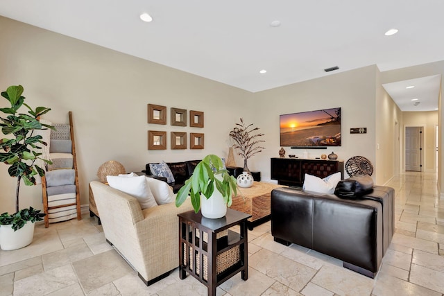 2465 Chesapeake Cir, West Palm Beach, FL 33409 - living area with recessed lighting, visible vents, and stone tile flooring