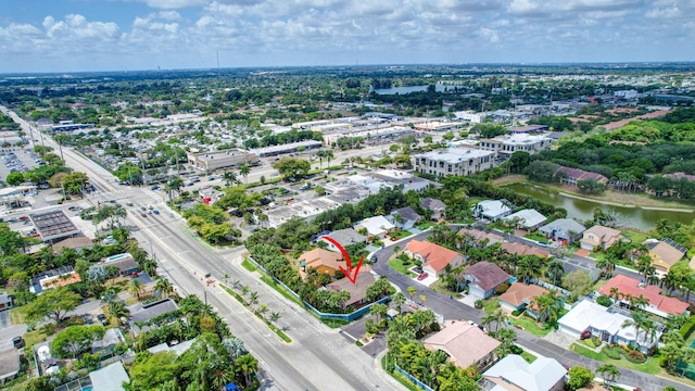 drone / aerial view featuring a water view