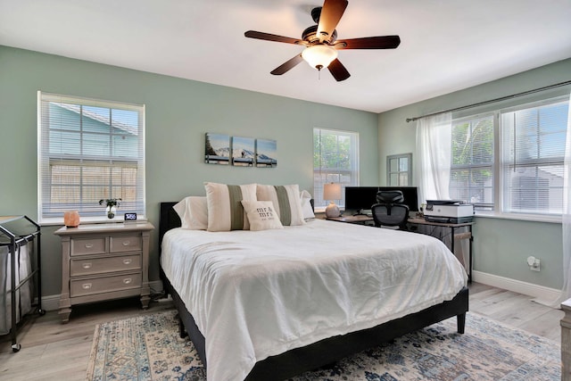5810 Tucker Rd, Jupiter, FL 33458 - bedroom featuring light wood-style flooring, baseboards, a ceiling fan, and a desk