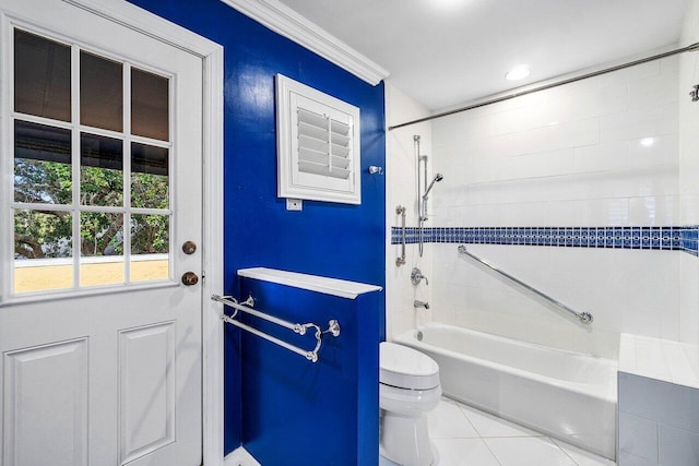 full bathroom featuring tile patterned floors, toilet, and  shower combination