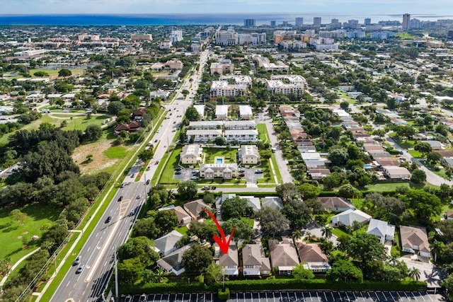 drone / aerial view with a view of city