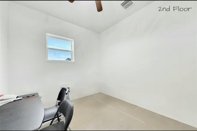 office area with ceiling fan and visible vents