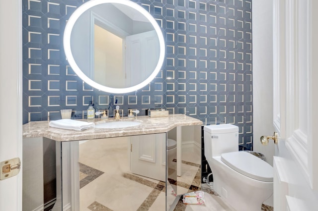 7090 Ayrshire Ln, Boca Raton, FL 33496 - bathroom featuring toilet, tile walls, and vanity