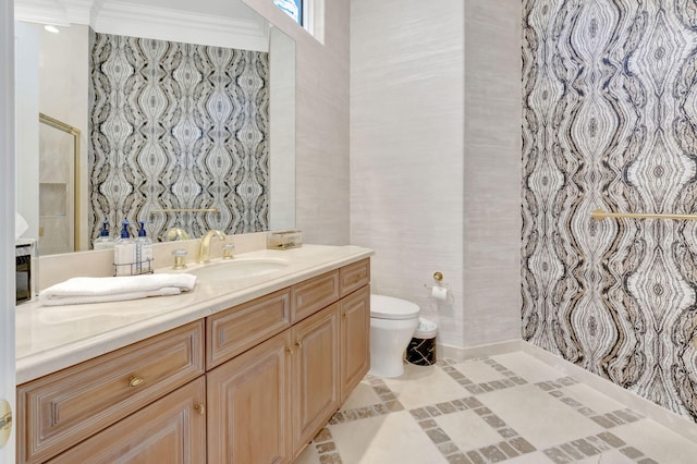 7090 Ayrshire Ln, Boca Raton, FL 33496 - bathroom featuring toilet, vanity, and crown molding