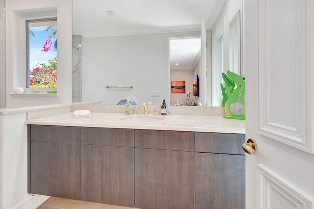 7090 Ayrshire Ln, Boca Raton, FL 33496 - bathroom featuring vanity and crown molding
