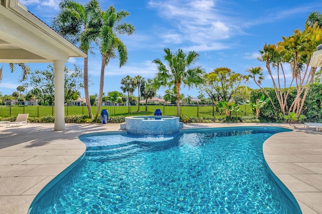 7090 Ayrshire Ln, Boca Raton, FL 33496 - view of swimming pool with a patio area, a fenced backyard, and a pool with connected hot tub