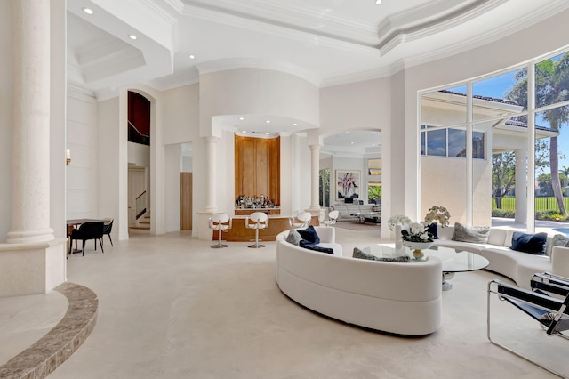 7090 Ayrshire Ln, Boca Raton, FL 33496 - community lobby with a towering ceiling, ornamental molding, recessed lighting, and stairway