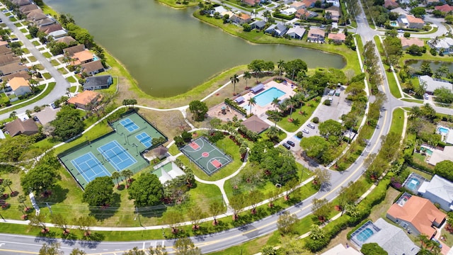 aerial view featuring a water view