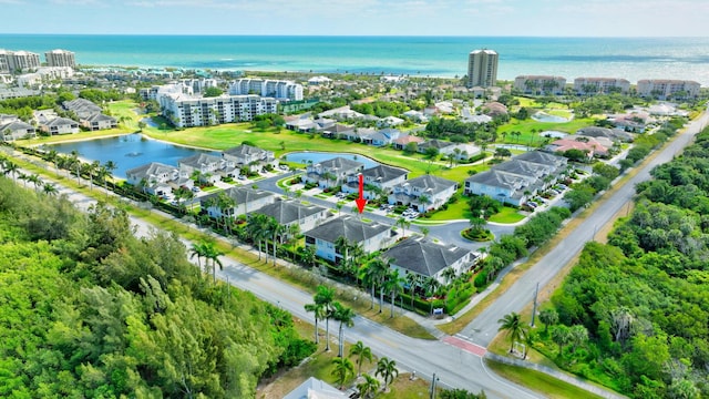 aerial view with a water view