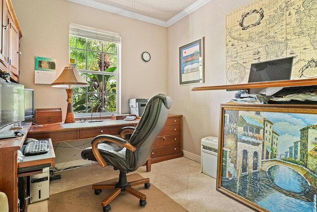 office space with crown molding