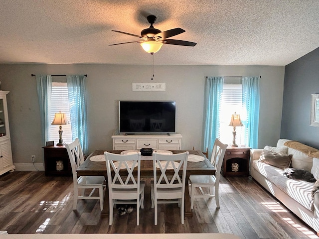 6446 Terra Rosa Cir, Boynton Beach, FL 33472 - dining space featuring dark wood finished floors, a ceiling fan, and a textured ceiling