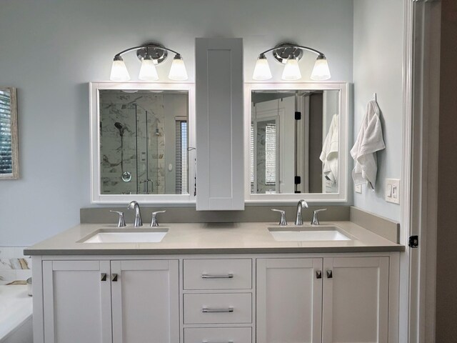 6446 Terra Rosa Cir, Boynton Beach, FL 33472 - bathroom featuring a marble finish shower and double vanity