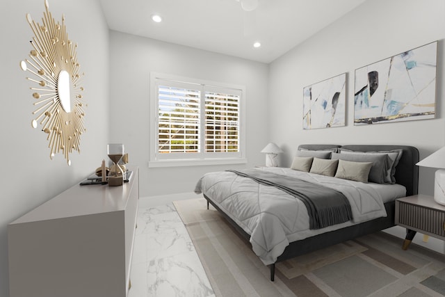 3352 SE Cascadia Way, Hobe Sound, FL 33455 - bedroom featuring recessed lighting, baseboards, an inviting chandelier, and marble finish floor