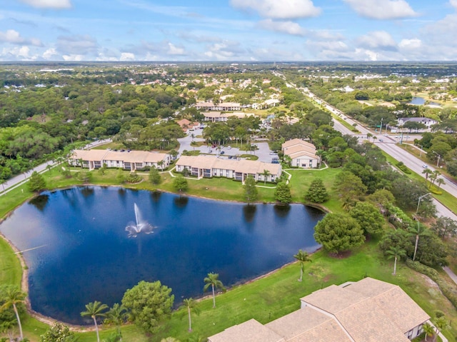 bird's eye view featuring a water view and a residential view