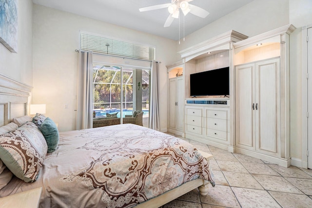 582 Cypress Green Cir, Wellington, FL 33414 - bedroom featuring access to outside, baseboards, ceiling fan, and light tile patterned flooring