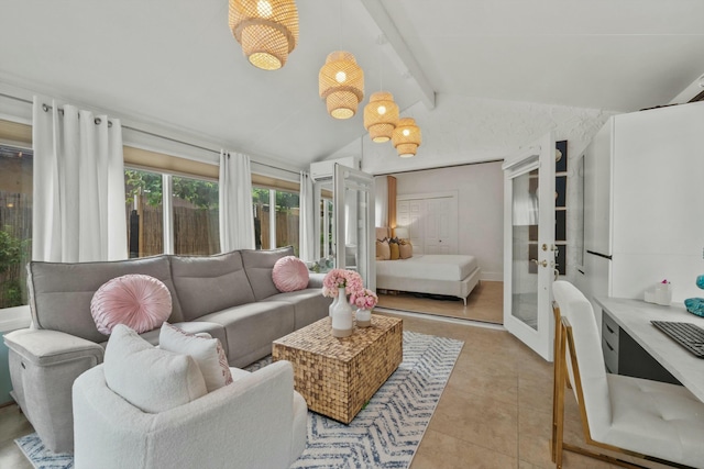951 Selkirk St, West Palm Beach, FL 33405 - sunroom featuring french doors, a wall unit AC, and beam ceiling