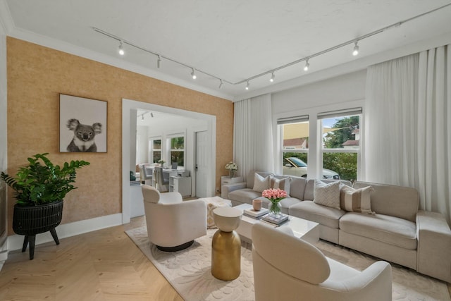 951 Selkirk St, West Palm Beach, FL 33405 - living area featuring track lighting, wallpapered walls, a wealth of natural light, and baseboards