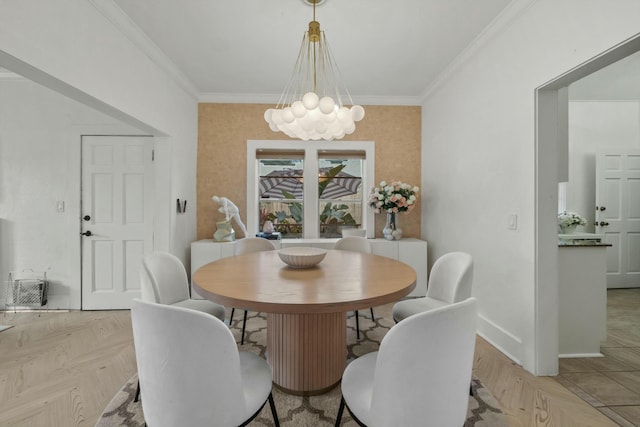 951 Selkirk St, West Palm Beach, FL 33405 - dining area featuring crown molding, baseboards, and a notable chandelier