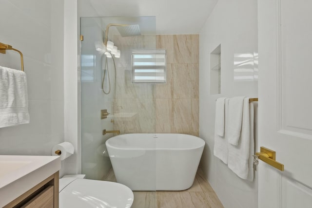 951 Selkirk St, West Palm Beach, FL 33405 - bathroom with vanity, a freestanding tub, toilet, and tiled shower