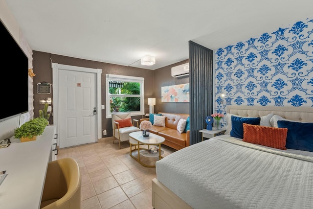 951 Selkirk St, West Palm Beach, FL 33405 - bedroom featuring light tile patterned floors and a wall mounted air conditioner