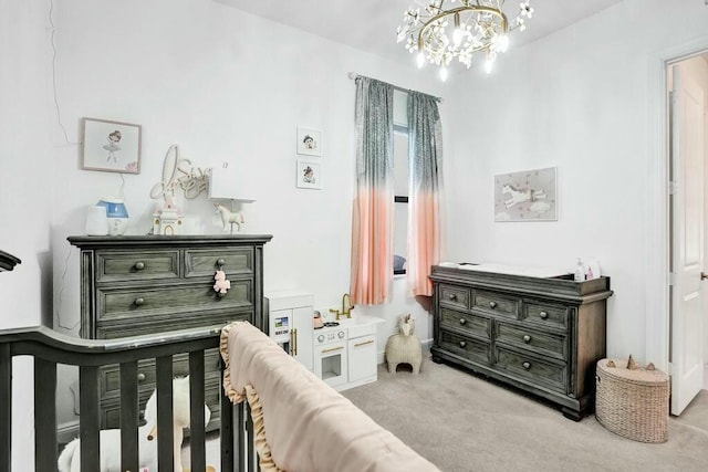 12170 N Baypoint Cir, Parkland, FL 33076 - bedroom featuring light carpet and a notable chandelier