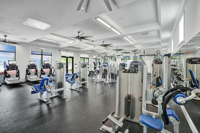 12170 N Baypoint Cir, Parkland, FL 33076 - gym featuring visible vents and a ceiling fan
