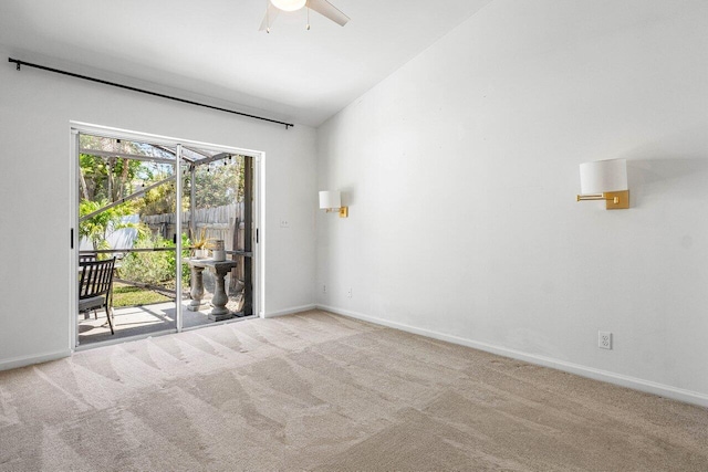 3803 S Lancewood Pl, Delray Beach, FL 33445 - empty room with carpet flooring, a ceiling fan, baseboards, and lofted ceiling