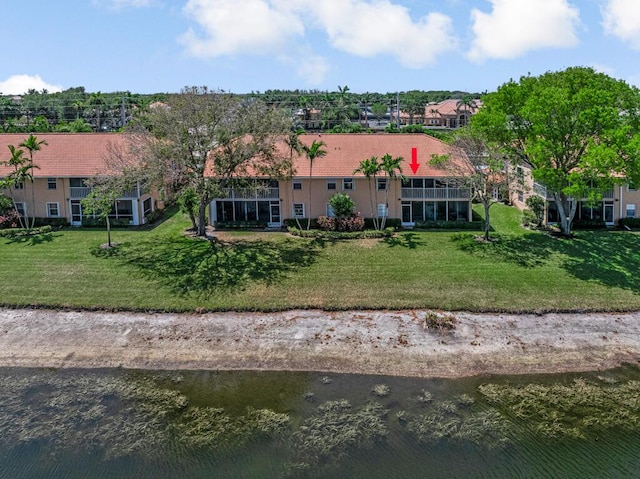 aerial view with a water view