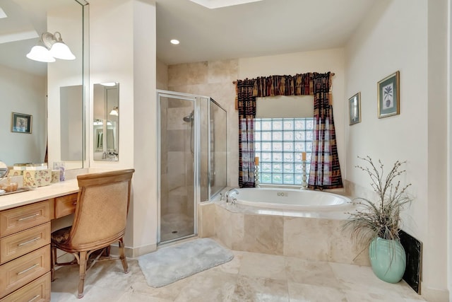16211 Rosecroft Ter, Delray Beach, FL 33446 - full bathroom with vanity, a stall shower, tile patterned floors, and a bath