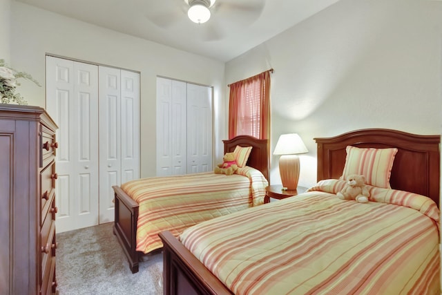 16211 Rosecroft Ter, Delray Beach, FL 33446 - carpeted bedroom with two closets and a ceiling fan