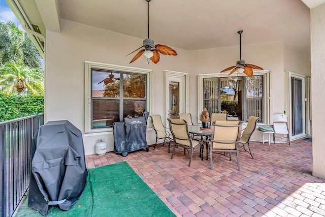 16211 Rosecroft Ter, Delray Beach, FL 33446 - view of patio featuring ceiling fan, area for grilling, and outdoor dining space