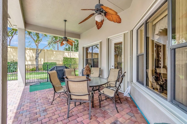 16211 Rosecroft Ter, Delray Beach, FL 33446 - view of patio / terrace with fence, a ceiling fan, and outdoor dining area