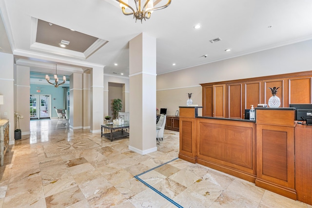 720 S Sapodilla Ave Unit 105, West Palm Beach, FL 33401 - welcome area featuring a chandelier, crown molding, and recessed lighting