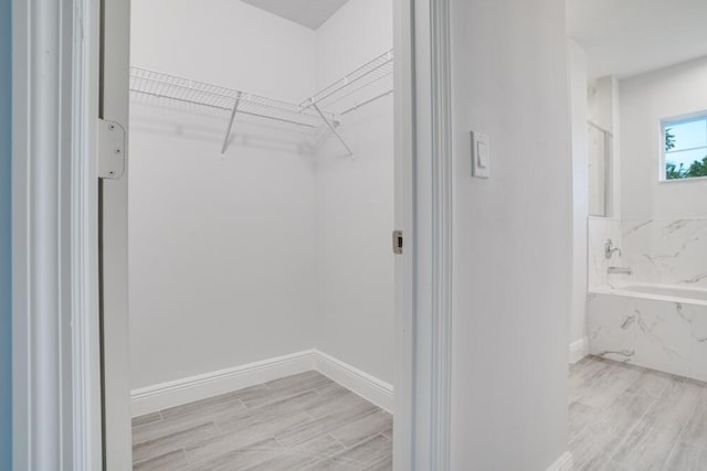 walk in closet featuring wood finished floors