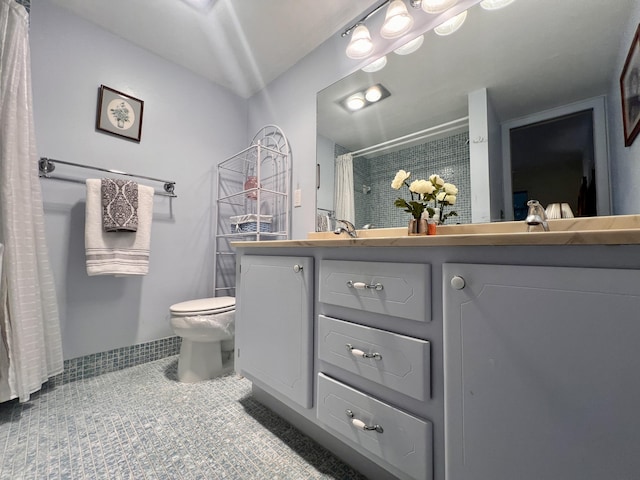 432 Grantham Unit B, Deerfield Beach, FL 33442 - bathroom with toilet, vanity, tile patterned flooring, and a shower with shower curtain