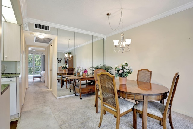 432 Grantham Unit B, Deerfield Beach, FL 33442 - dining area featuring a chandelier, light carpet, and crown molding
