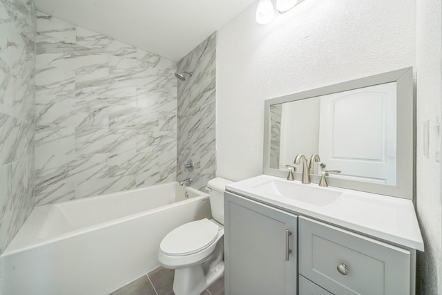 bathroom with toilet, shower / tub combination, and vanity